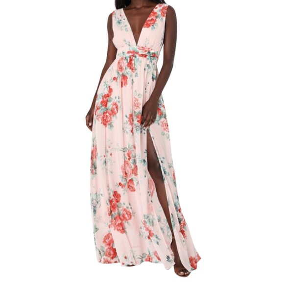 Lulus Garden Meandering Blush Floral Print Maxi Dress M - Pink, Spring, Feminine - Picture 1 of 15